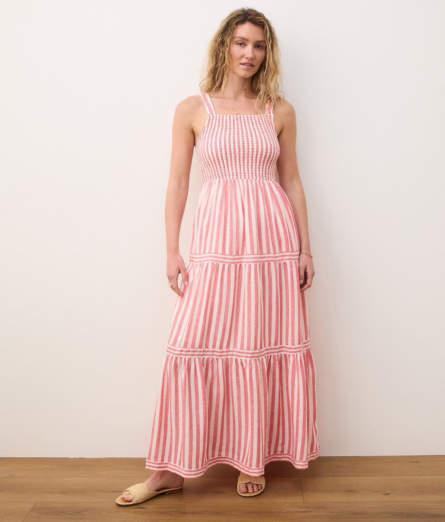 Selene Maxi Dress - Seersucker - Hibiscus/Sand Stripe