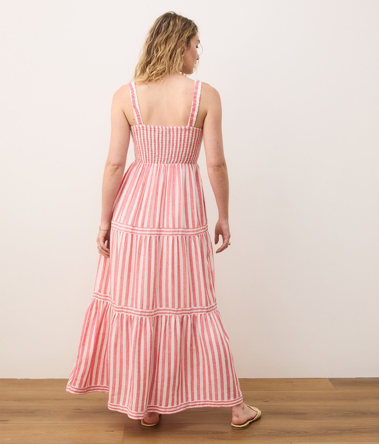 Selene Maxi Dress - Seersucker - Hibiscus/Sand Stripe