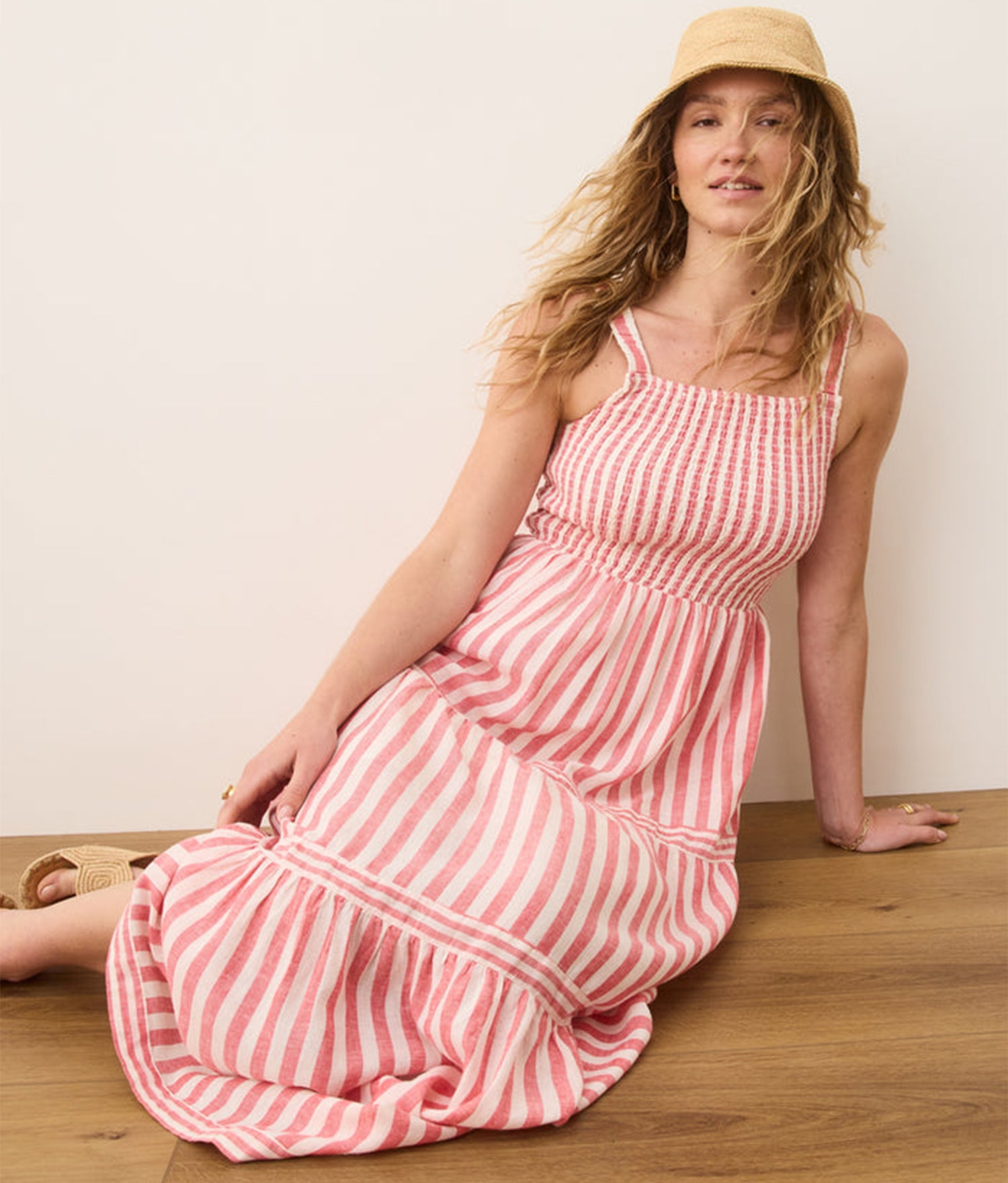 Selene Maxi Dress - Seersucker - Hibiscus/Sand Stripe