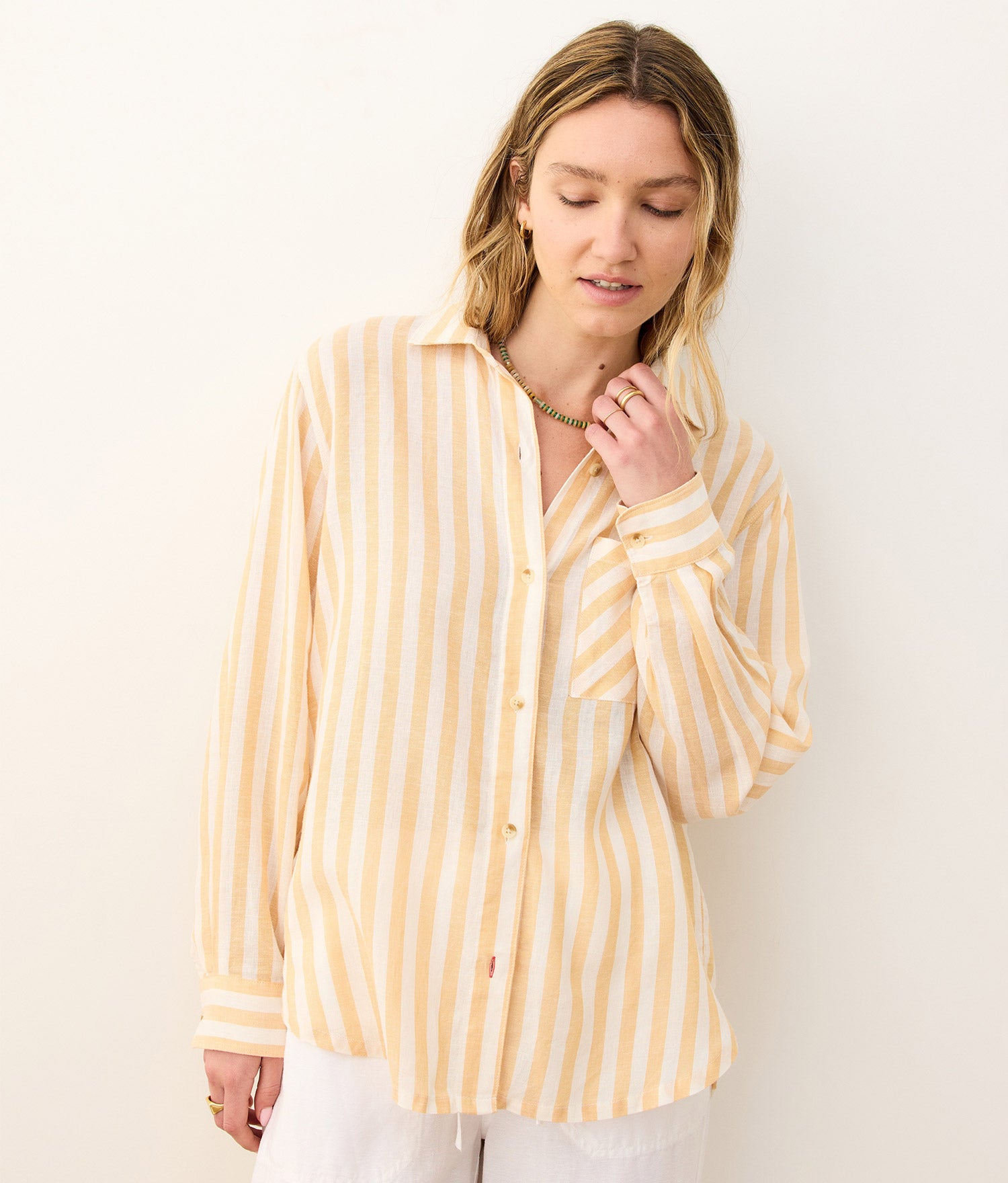 Jane Relaxed Linen Shirt - Linen - Yellow/White Stripe