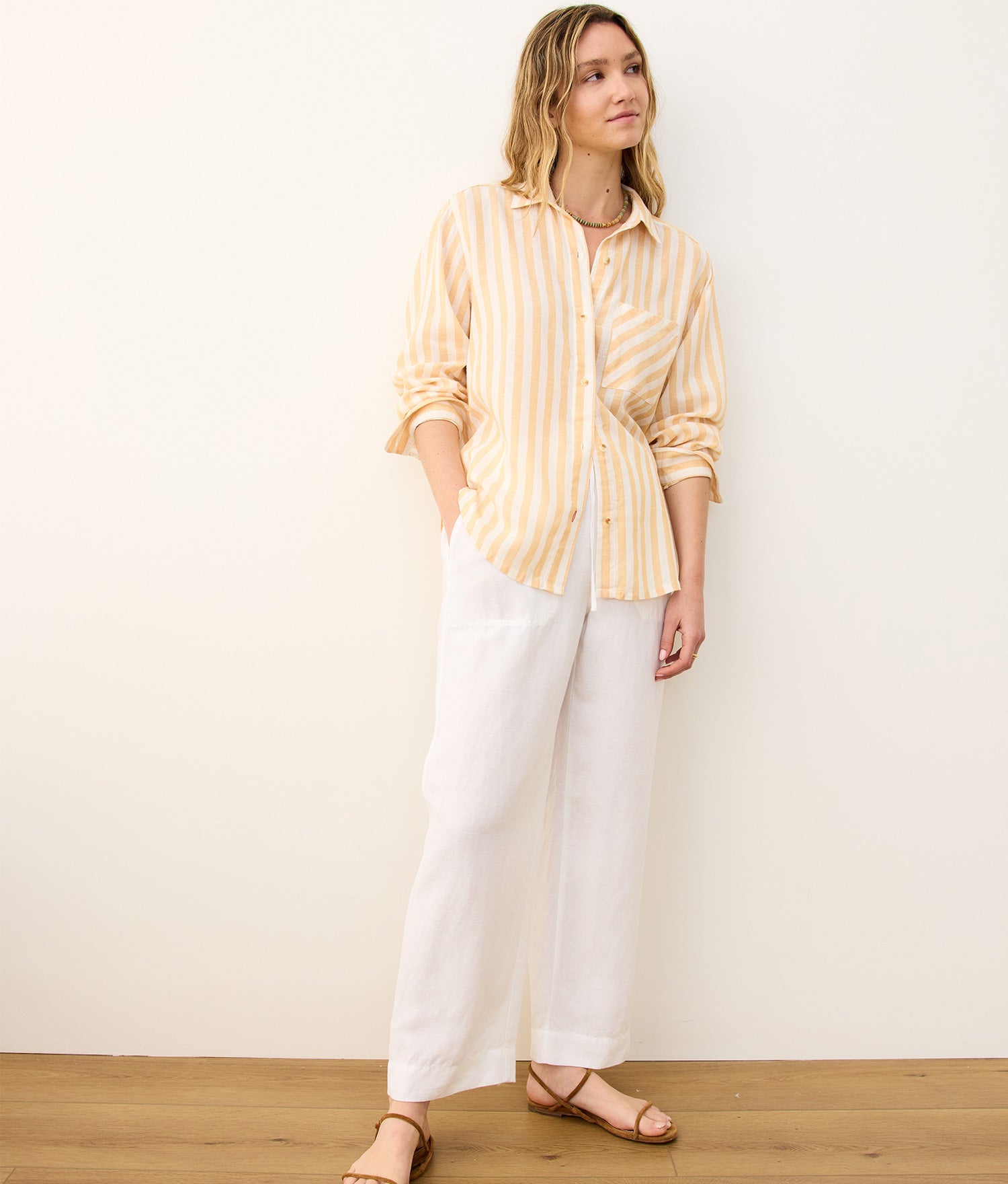 Jane Relaxed Linen Shirt - Linen - Yellow/White Stripe