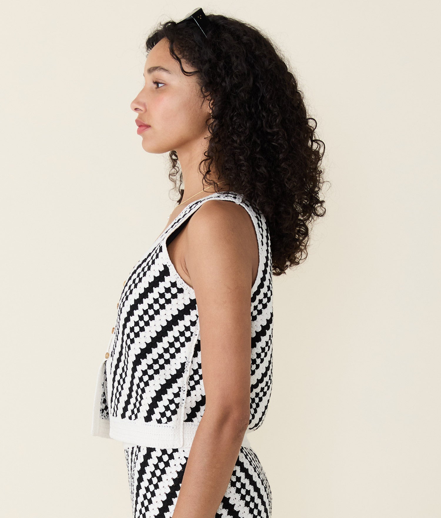 Oasis Sweater Tank - Cotton Crochet - Black - Cream Stripe