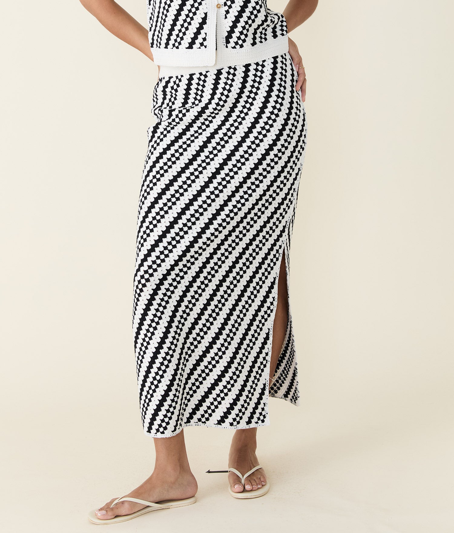 Sands Sweater Skirt - Cotton Crochet - Black - Cream Stripe