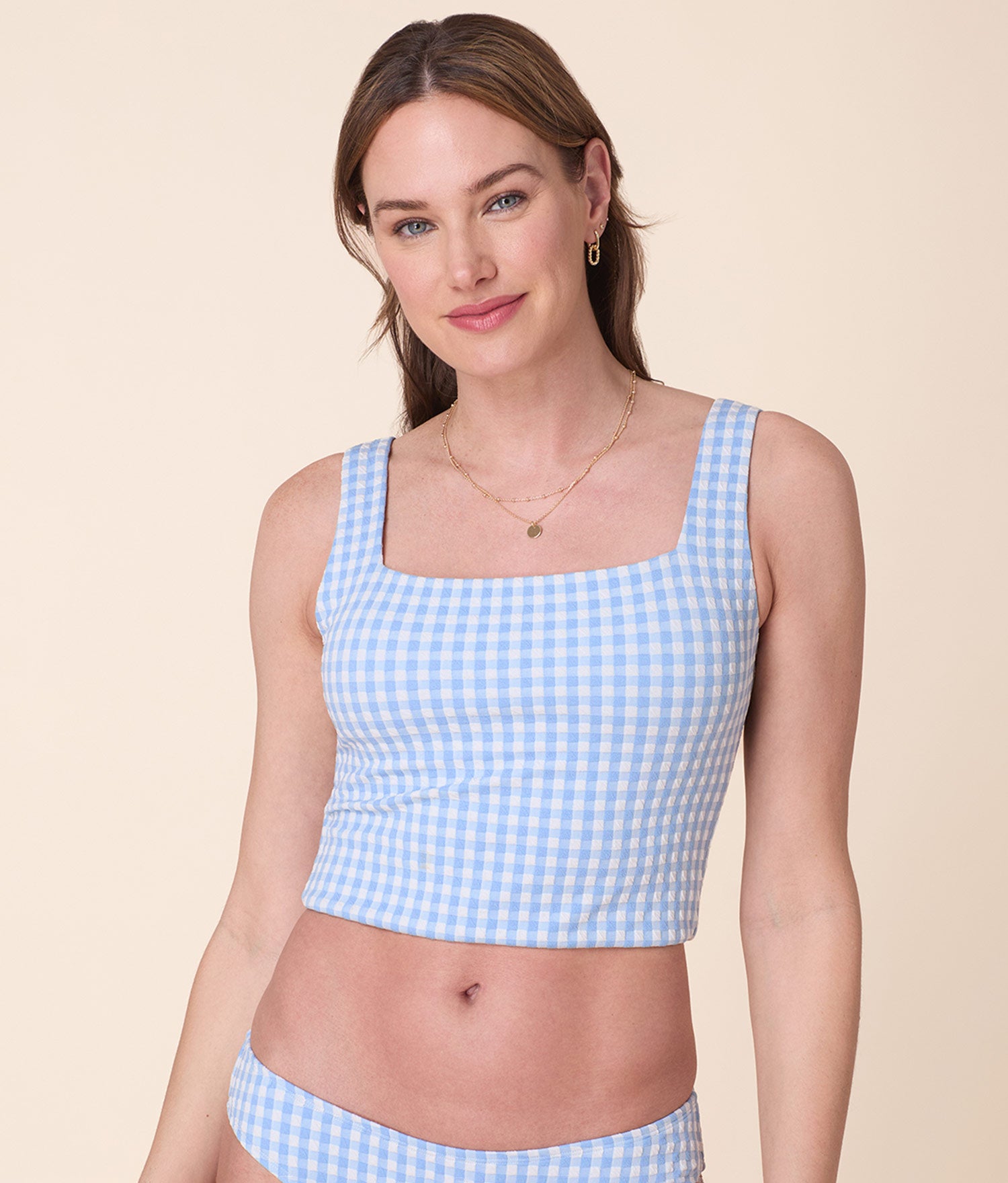 The Siren Swim Tank - Crinkle Gingham - Sky Gingham