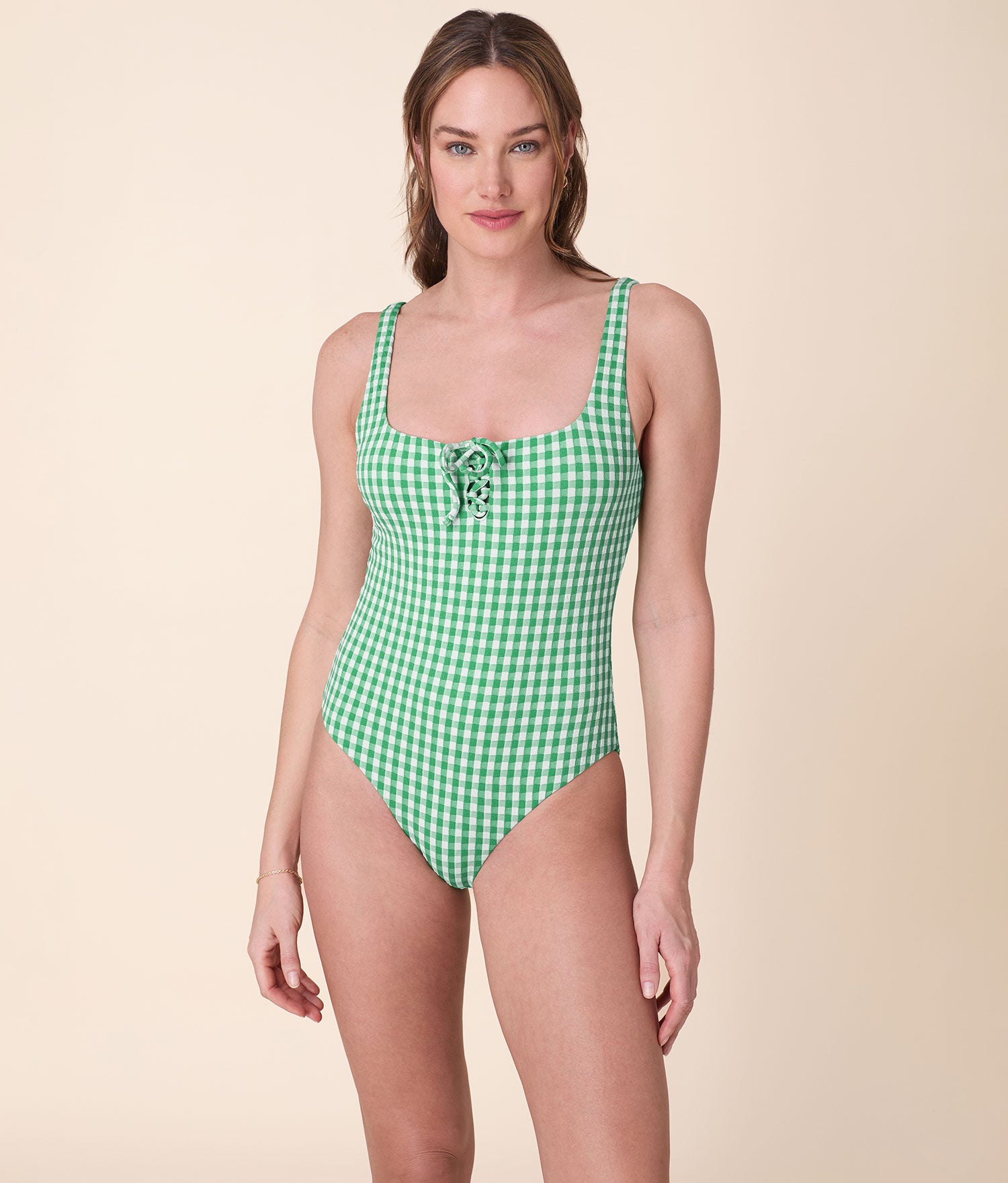 The Macao One Piece - Crinkle Gingham - Green Gingham - Long Torso