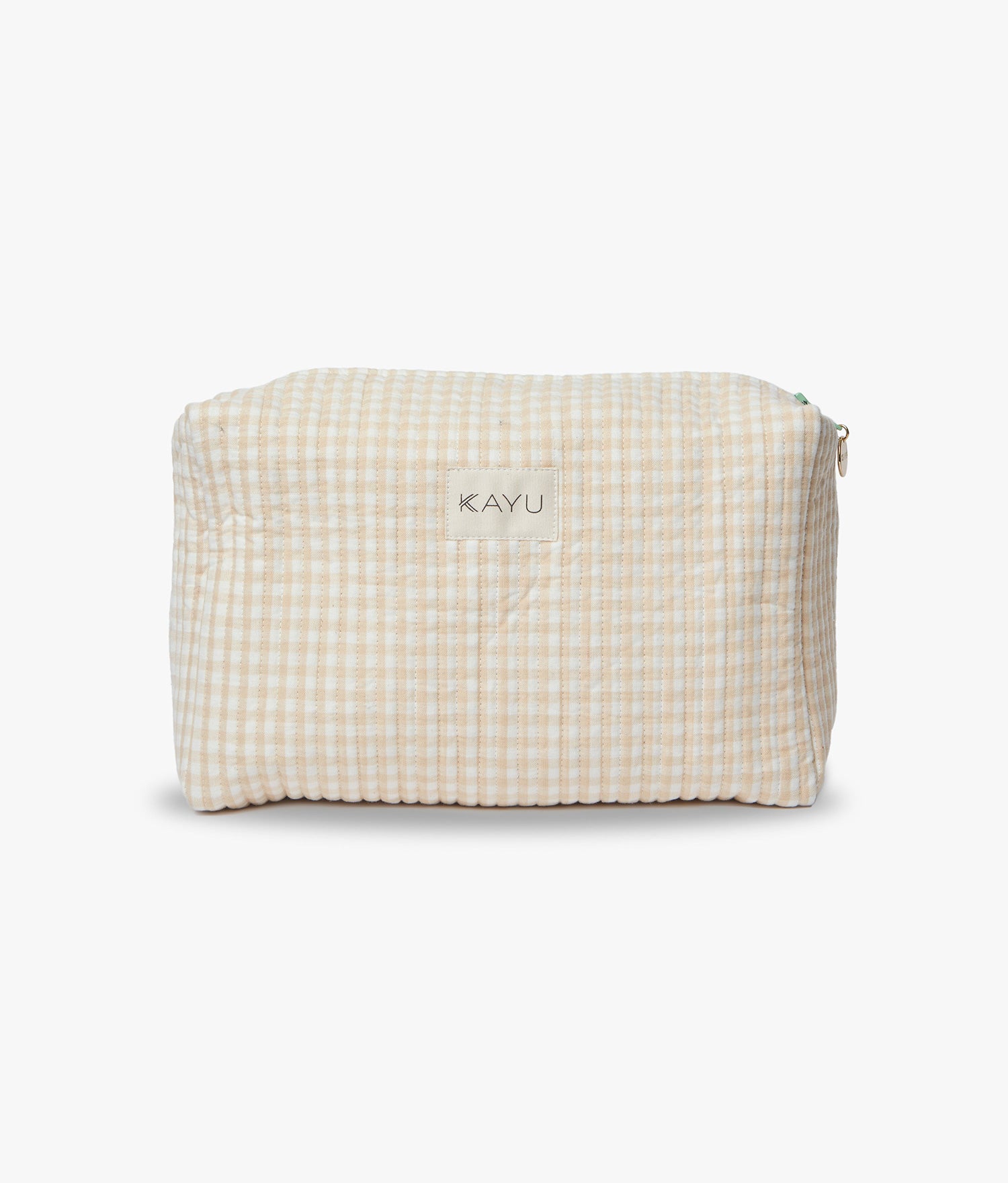 Elsie Travel Case Zip Pouch Bag - Beige Gingham- Kayu