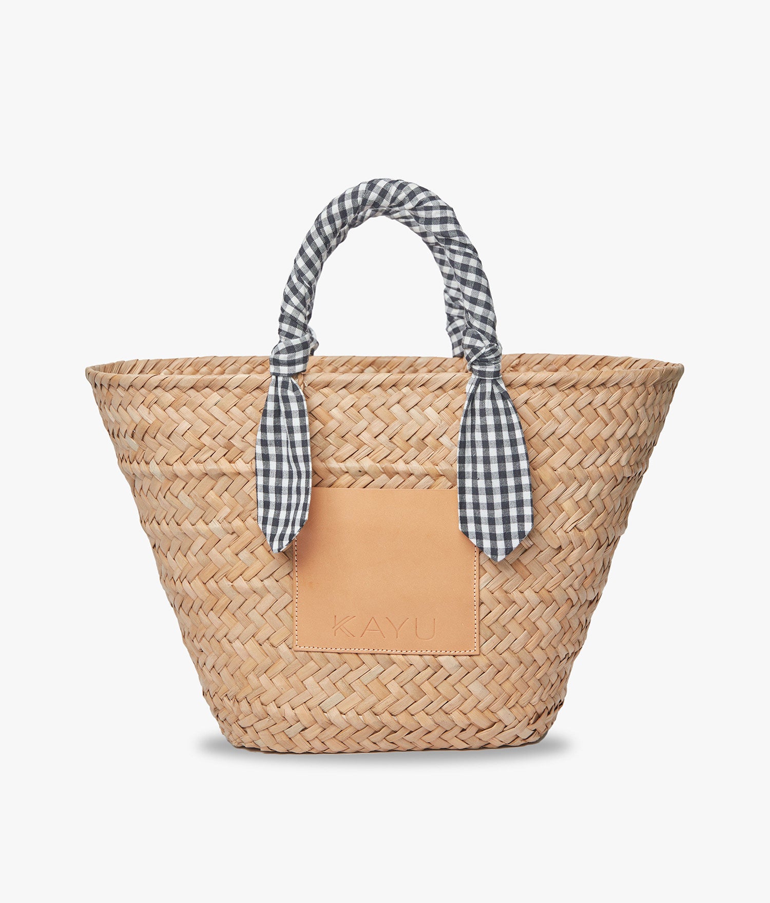 Marlow Straw Scarf Tote Bag - Black Gingham - Kayu