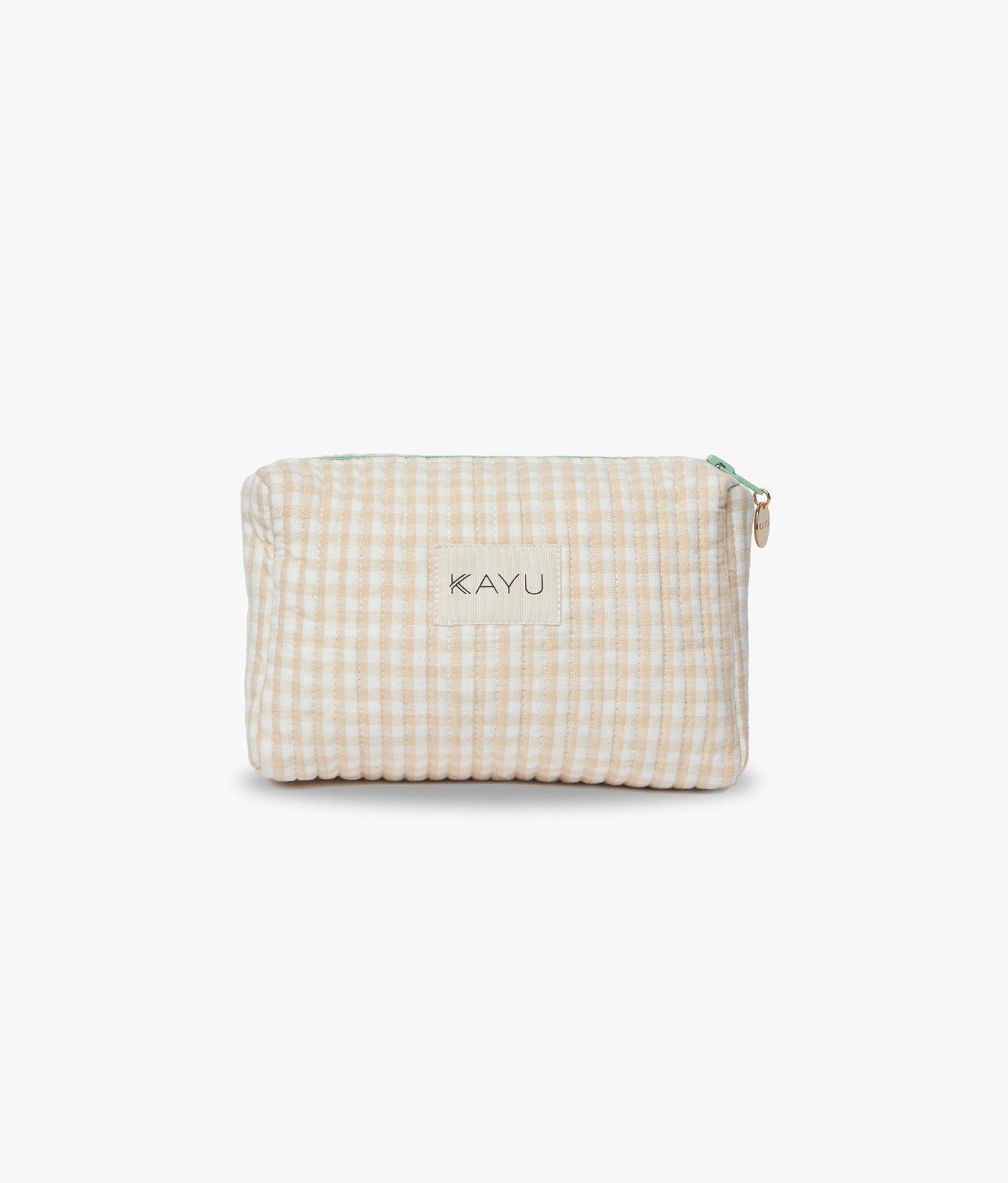 Mini Elsie Travel Case Zip Pouch Bag - Beige Gingham - Kayu