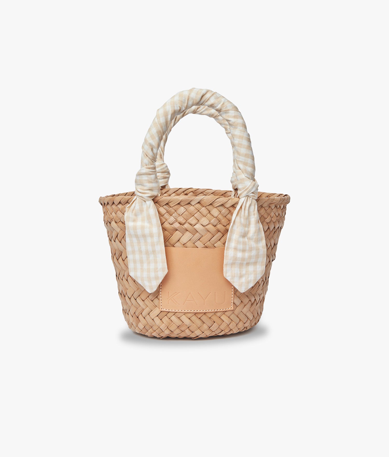 Mini Marlow Straw Scarf Tote Bag - Beige Gingham - Kayu
