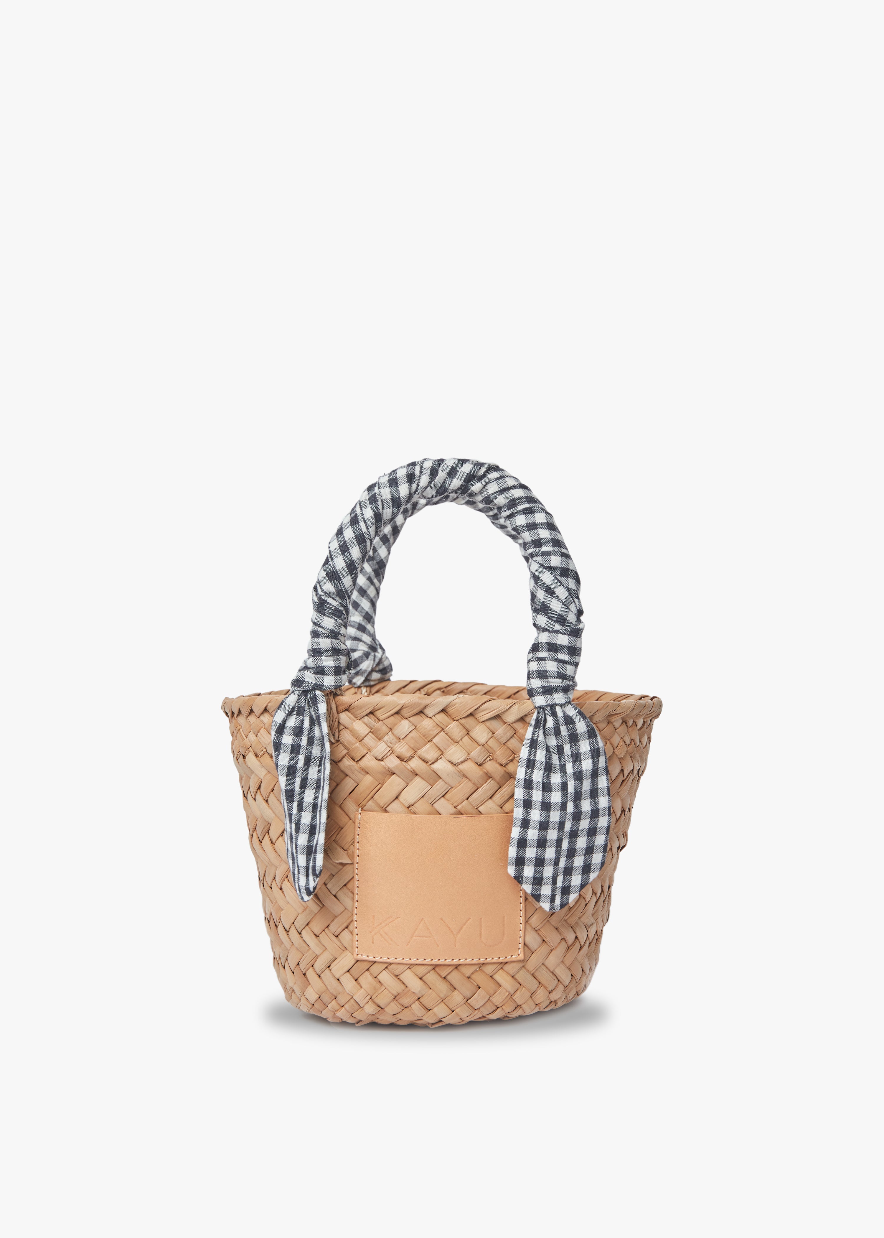 Mini Marlow Straw Scarf Tote Bag - Black Gingham - Kayu