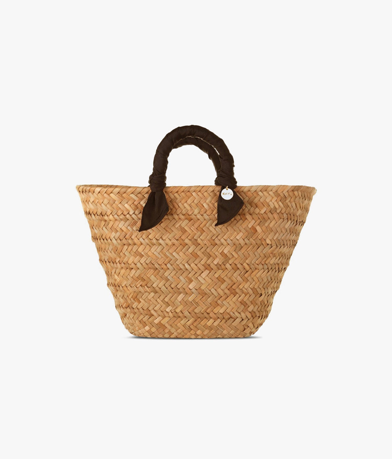 Rosie Woven Straw Ribbon Handle Tote - Black - Kayu