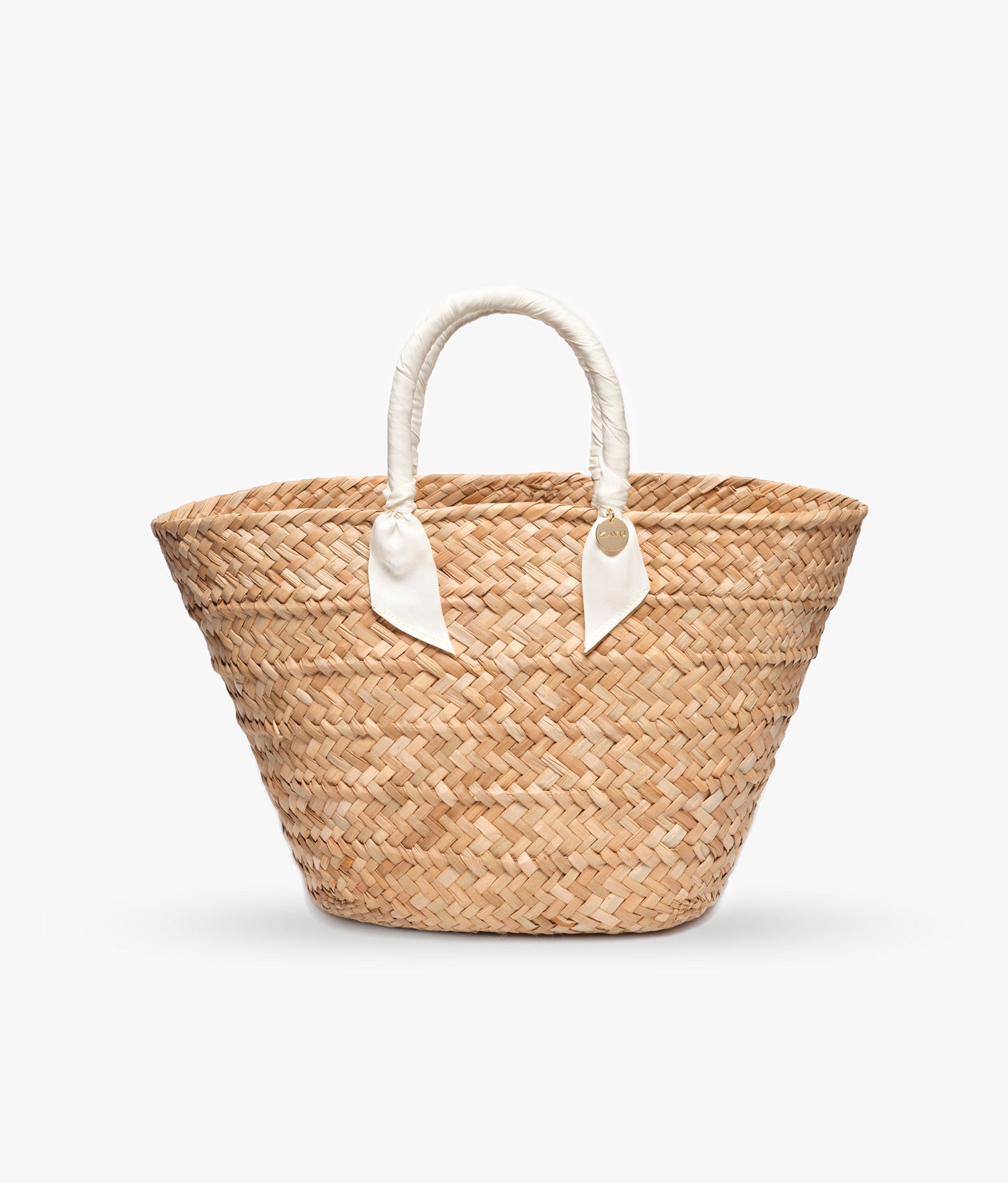 Rosie Woven Straw Ribbon Handle Tote - Ivory - Kayu
